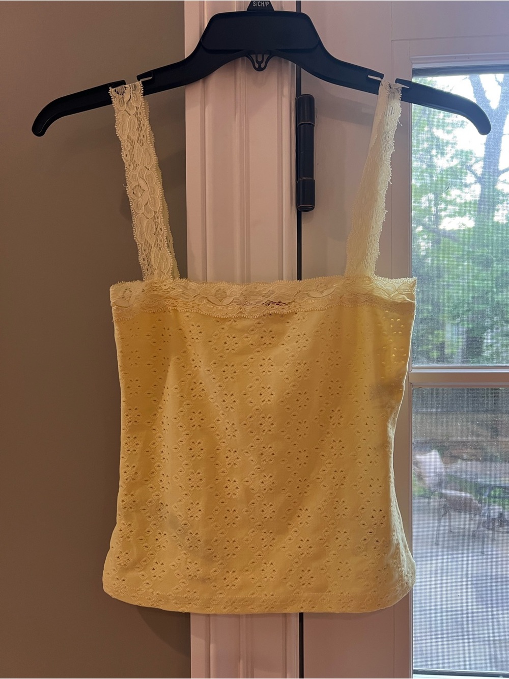 Edikted Lace-Trim Yellow Eyelet Tank Top